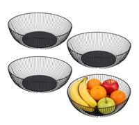 KEILEOHO Wire Fruit Basket, Black Metal Bowl for Vegetables, Snacks, Round, 28 x 15 x 7.5 cm, 4 Pack