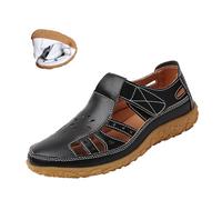 Keilinia - Women's Casual Closed Toe Leather Sandals Comfort Cutout Adjustable Ankle Strap Orthotic Beach Fisherman Shoes, Black -, 28.0 cm