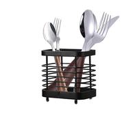 KEINEUX Utensil Holder Stainless Steel, Cutlery Rack Silverware Organizer, Kitchen Sink Flatware Drying Drainer Storage Caddy, Countertop Organization Accessories, Black-4"