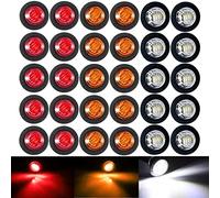 KEING 10 Pack Amber + 10 Pack Red + 10 Pack White Sealed Waterproof Mini Small Round 3/4 Inch LED Marker lights Signal Lights Indicator Lights 12V for Trailer Truck Bus Van ATV RV Lorry Caravan