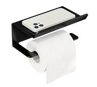 Keinlan Toilet Roll Holder Wall Mounted, Toilet Paper Holder with Shelf, Matte Black Toilet Roll Holder with Phone Shelf, Washroom Tissue Roll Holder with Shelf, Bathroom Kitchen Accessories - Black