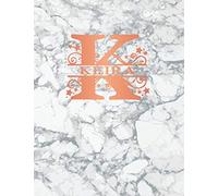 Keira: Personalized Sketchbook 8.5" x 11". Monogram Letter/Initial K Sketch Pad/Journal/Note Book. White Marble & Rose Gold Cover. Notebook, Journal, Doodle, Create!