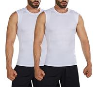 Keismimo Men's Compression Shirts Tank Top Sleeveless Workout Gym Base Layer Slimming Undershirt Quick-Dry Muscle Vest, 2 Pack White, Large