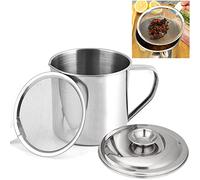 KEISSCO Bacon Grease Container With Strainer - 1L Stainless Steel Cooking Oil Container With Lid & Handle - Large Ghee Container or Bacon Fat Container Perfect For Storing Fats & Frying Oils