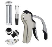 KEISSCO Stainless Steel Wine Opener Set - Compact Vertical Corkscrew Wine Bottle Opener Gift Set with Foil Cutter, Aerator Pourer, Vacuum Pump and 2 Wine Stoppers, Wine Gift Set for Home Party Bar