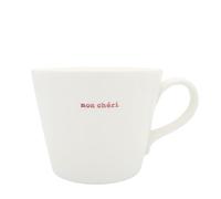 Keith Brymer Jones - French Word Range - Standard Ceramic White Mug - mon Cheri (red) - 350ml - Gift Boxed