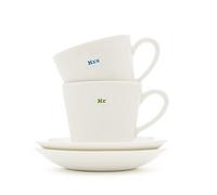 Keith Brymer Jones - Word Range - Ceramic Espresso Cup & Saucer Pair - Gift Boxed - Mr Mrs - 350ml