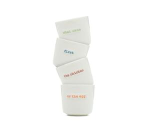 Keith Brymer Jones - Word Range - Ceramic Set of 4 Egg Cups - Gift Boxed - What Came First The Chicken or The Egg