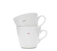 Keith Brymer Jones - Word Range - Medium Ceramic White Mug Pair - 350ml - his (red) & Hers (Lilac)