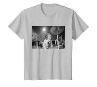 Keith Moon The Who Drummer Live in Reading 1971 T-Shirt, Youth, Silver Grey, Large