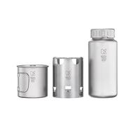 Keith Titanium Ti3070 Nesting Camp Set - Ultralight Plastic-Free Titanium Bottle, Mug & Wood Stove with Canvas Carry Bag - Durable, Portable, and Eco-Friendly for Camping, Hiking & Outdoor Adventures