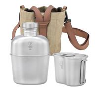 KEITH Ultralight Titanium Canteen Mess Kit, 1100ml Water Bottle & 700ml Bowl with Carry Pouch, Wide Mouth Backpacking Kettle & Mug for Hiking, Camping, Picnic, Travel, Outdoor Gear(Ti3060)