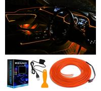 Keiurot El Wire Car Lights Neon Light for Car USB Orange 5M/16Ft Car Ambient Lighting Atmosphere Car Led Interior Strip Light Sewing Edge Decoration Dashboard Lights Strip LED Trim Wire Light for Car