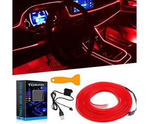 Keiurot El Wire Car Lights USB Neon Light for Car Red 5M/16Ft Car Ambient Lighting Atmosphere Car Led Interior Strip Light Sewing Edge Decoration Dashboard Lights Strip Car Trim Led Lighting