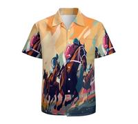 Keiutexe Mens Hawaiian Shirts Short Sleeve Button Up Beach Shirts, Horse Racing, 3XL
