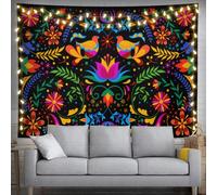 Keiutexe Mexico Floral Tapestry 80" X 60" Mexican Flowers Bird Traditional Wall Hanging Party Decorations Home Decor For Bedroom Living Room Dorm (200 X 150cm)