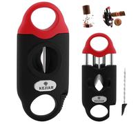 KEJIAR Cigar Cutter Stainless Steel V-Cut Cigar Cutter Guillotine with Cigar Pull Enhancer Tool Needle, 2 Cigar Holder, Multifunctional V Cut Cigar Cutter Scissors up to 56 Gauge, Ideal Z
