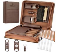 KEJIAR Cigar Humidor Case, Portable Cigar Box with Straight Cutter, V Cutter, Hole Punch, Humidifier Packs, Travel Humidor and Cigar Accessories Set
