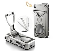 KEJIAR Pipe Lighter with Pipe Holder, 4-in-1 Soft Flame Lighter, Refillable Butane Lighter, Candle Lighter, Pocket Size for Easy Carrying (Silver) (Silver)