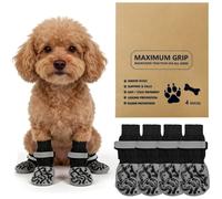 KEJOL 2 Pairs Dog Socks With Grips, Anti-Slip Dog Boots Dog Socks Paws Stop Licking Adjustable Traction Boots for Senior Dogs on Hardwood Floors Indoor (Black, S)