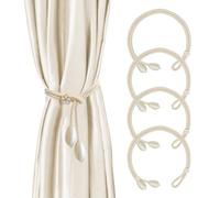 KEJOL 4 Pack Curtain Tie Backs, Beige Curtain Tiebacks | Elegant Boho Style Tie Backs for Curtains | Hand-Knitted Curtains Tie Backs | for Home Office Bedroom Living Room