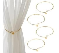 KEJOL 4 Pack Curtain Tie Backs, Modern Simple Gold Curtain Tie Backs Metal Tie Backs for Home, Office, Hotel Thin Window Drapery