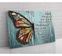 KEJPU Canvas Wall Art She Whispered Back I Am The Storm Butterfly Poster Artwork Painting for Modern Living Room Office Decor Framed Ready to Hang, white 6, 8x12 inch=(20X30CM)Framed