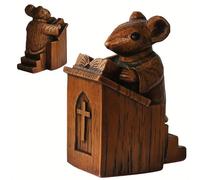 kekafu Church Mouse Statue Mouse Figurine On The Pulpit Wooden Collectible Animal Sculpture Desktop Decor Ornament for Home Office