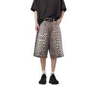kekafu Y2k Vintage Leopard Print Jorts Baggy Denim Shorts Wide Leg Pants for Woman & Men, Knee Length Oversized Barrel Shorts