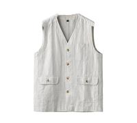 KEKEE Linen Suit Vest For Men, Lightweight Single Breasted Waistcoat Casual Breathable Sleeveless Smoking Jacket Loose Fit Sport Jacket Summer Leisure Jacket Top L