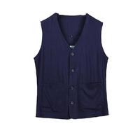 KEKEE Linen Suit Vest For Men, Lightweight Single Breasted Waistcoat Casual Breathable Sleeveless Smoking Jacket Sport Jacket Summer Leisure Jacket Top Navy 3Xl