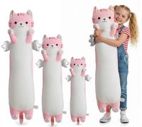 Kekeso Long Cat Plush Pillow, Cute Cat Stuffed Animal Body Pillow with Wings, Soft Kawaii Kitty Hugging Pillow, Christmas Valentine's Birthday Gift for Kids Girls Boys (Pink, 90cm/35.43in)