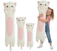 Kekeso Long Cat Plush Toy,Soft Cat Plush Pillow Stuffed Animal for Kids & Adults, Kawaii Kitty Body Pillow Gift for Boys Girls (Cream, Round Eyes, 110cm/43.31inch)