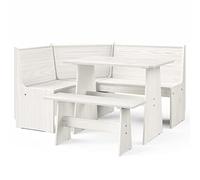 Keketa 3 Piece Dining Set - Wooden Dining Table & Corner Bench for 6, Space Saving Kitchen & Office Furniture Set - White Solid Wood Pine