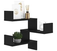 Keketa Corner shelf, 3-Tiers Wood Floating Wall Shelf with Zigzag Design, Modern Hanging Corner Shelves for Bedroom, Living Room, Kitchen and Office Black 40x40x50 cm Engineered Wood