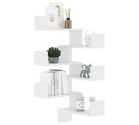 Keketa Corner shelf, 3-Tiers Wood Floating Wall Shelf with Zigzag Design, Modern Hanging Corner Shelves for Bedroom, Living Room, Kitchen and Office 2 Pcs White 40x40x50 cm Engineered Wood