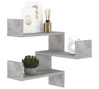 Keketa Corner shelf, 3-Tiers Wood Floating Wall Shelf with Zigzag Design, Modern Hanging Corner Shelves for Bedroom, Living Room, Kitchen and Office Concrete Grey 40x40x50 cm Engineered Wood