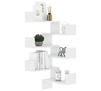 Keketa Corner shelf, 3-Tiers Wood Floating Wall Shelf with Zigzag Design, Modern Hanging Corner Shelves for Bedroom, Living Room, Kitchen and Office 2 Pcs High Gloss White 40x40x50 cm Engineered Wood