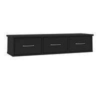 Keketa Floating Wall Shelf with 3 Drawer, Wall-mounted Drawer Shelf, Hallway Storage, Floating TV Stand Cabinet, Living Room Furniture - Black, 88x26x18.5 cm, Engineered Wood