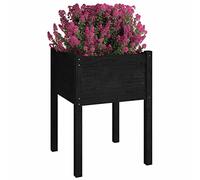 Keketa Garden Planter Outdoor Wooden Planter Balcony Planters Outdoor Flower Pots Outdoor Wood Planter Large Black 50 x 50 x 70 cm Solid Pine Wood