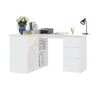 Keketa L-Shaped Corner Desk, Writing Desks with Bookshelf and Drawer, Computer Desk Writing Table, Workstation Study Working Desk for Home Office White 145x100x76 cm Engineered Wood