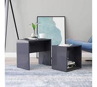 Keketa Nesting Coffee Table, Set of 2 Nesting Tables, Wooden Multi-functional Side Table, End Side Table, Living Room Bedroom Furniture High Gloss Grey 48x30x45 cm Engineered Wood