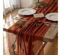 Keketo Fall Table Runner Terracotta Rust Gauze 120 Inch 10 FT Rustic Burnt Orange Cheese Cloth for Wedding Baby Bridal Shower Party Centerpiece Sheer Thanksgiving Fall Decorations for Home