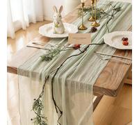 Keketo Sage Green Table Runner Cheesecloth 120 Inch 10 FT Rustic Boho Cheese Cloth Table Runner for Wedding Baby Shower Bridal Shower Sheer Gauze Centerpiece Summer Home Decorations