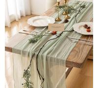 Keketo Sage Green Table Runner Cheesecloth 120 Inch 10 FT Rustic Boho Cheese Cloth Table Runner for Wedding Baby Shower Bridal Shower Sheer Gauze Centerpiece Summer Home Decorations