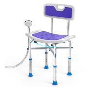 Kekoy 2-in-1 Shower Stool & Chair with Shower Head Holder - 5-Level Height Adjustable Shower Chair with Backrest, Bathroom Stool for Showers/Bathtubs, Shower Seats for Elderly & Disabled, Blue Violet