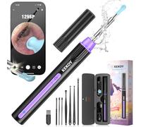 Kekoy P8 Ear Wax Removal Kit, WiFi Ear Cleaner with Camera 1296P HD, Rechargeable Ear Wax Remover Tool for iOS & Android, Ear Wax Removal Tool with Lights for Adult & Kid(Black Purple for Mom)