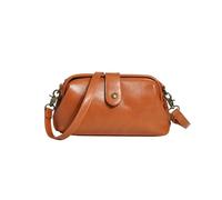 KEKUBUWE PU Leather Retro Handmade Bag, Unique Opening Small Cross Body Shoulder Bag, Vintage Doctor Bag for Women (Brown,One Size)