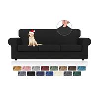 KEKUOU 4 Pieces Stretch Couch Covers for 3 Cushion Couch Sofa, Sofa Cover Slipcover for 3 Separate Cushion Couch with Soft Elastic Furniture Protector for Dog, Kids(Sofa,Black)