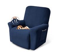 KEKUOU Recliner Covers Recliner Chair Covers Stretch Couch Cover Slipcovers 1 Piece Furniture Protector with Elastic Bottom for Kids,Pet. Jacquard Small Checked Pattern Fabric(Recliner, Navy Blue)